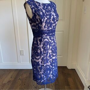 Adrianna Papell Navy Lace Overlay Cocktail Dress